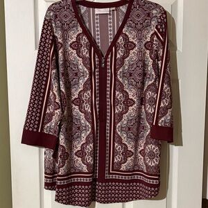 Belle by Kim Gravel Zip-Front Print Top